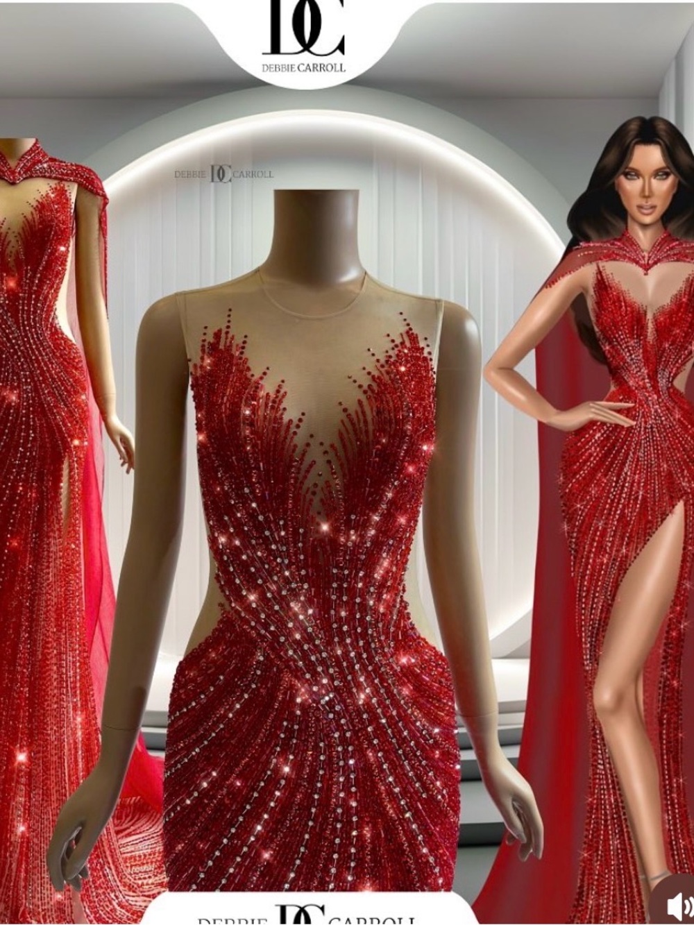 Custom Debbie Carroll Red Pageant Gown with Cape
